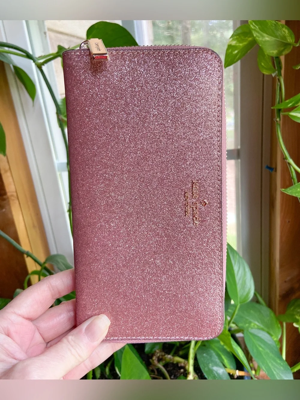 Kate Spade Rose Gold Glitter Continental Zip Around Wallet-Romantic Fairycore